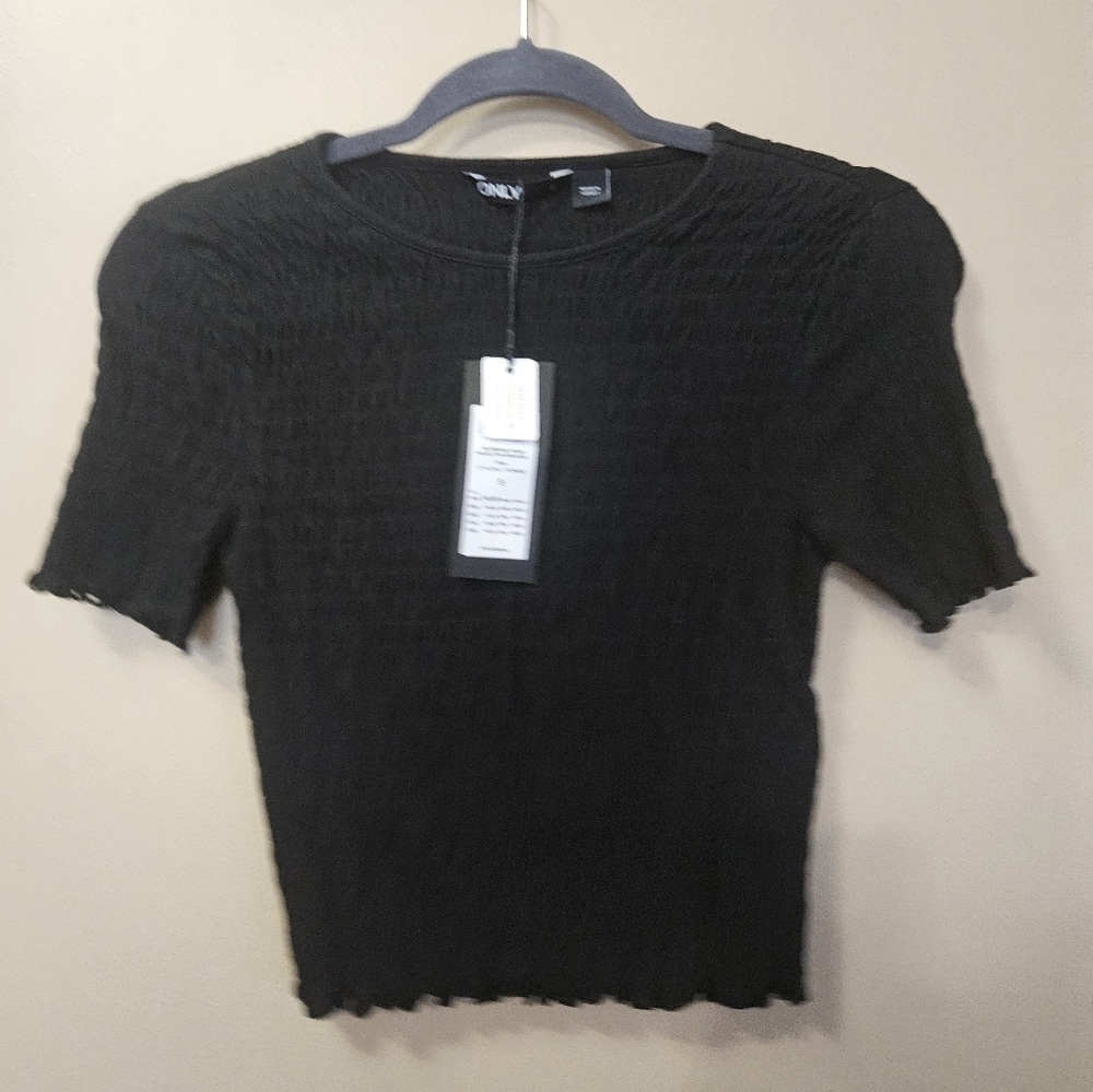 NWT ONLY Smocked Top Jersey Cotton Top Women's Size S Cropped